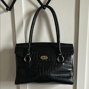 Danier Black Shoulder Bag with Crocodile Embossed Leather